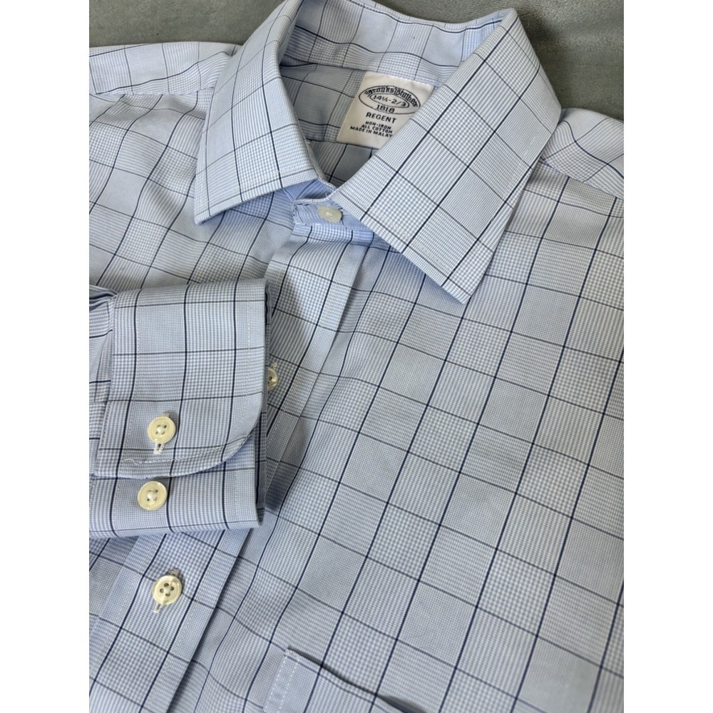 Brooks Brothers Dress Shirt Regent Long Sleeve Cotton Blue Plaid Mens 14-1/2-2/3